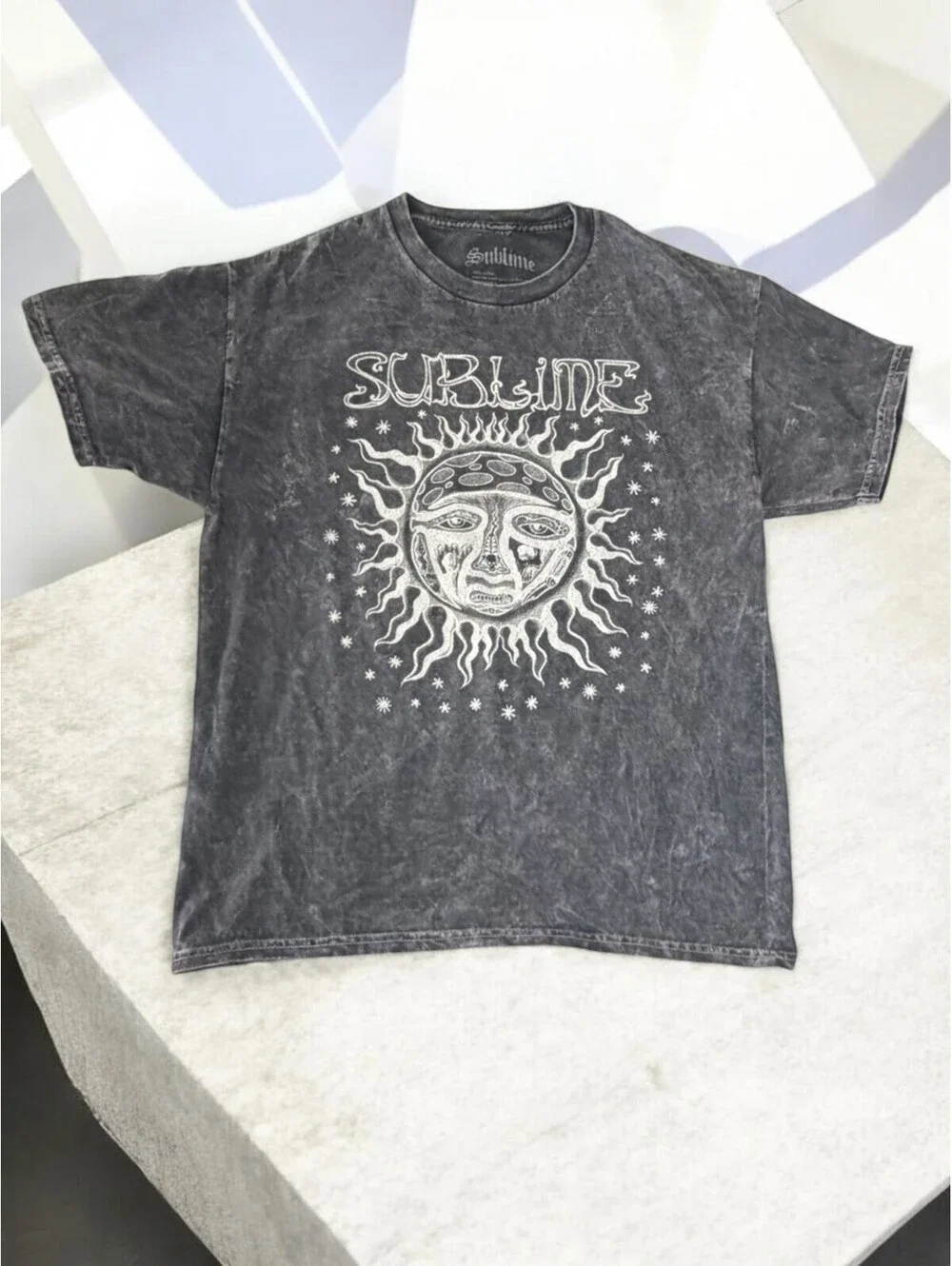 Sublime Band Graphic T-Shirt Black Acid Wash Size Large